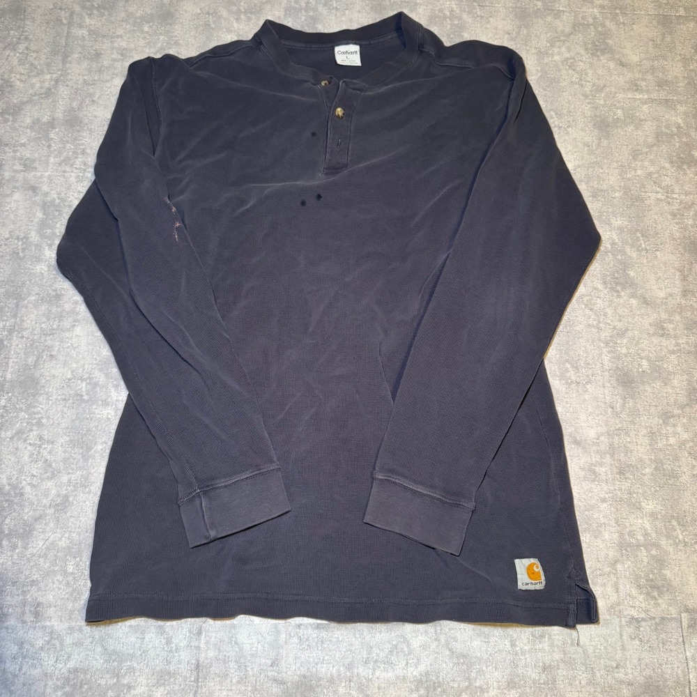Carhartt Mens Large Gray Waffle Knit Long Sleeve Henley Shirt Workwear L